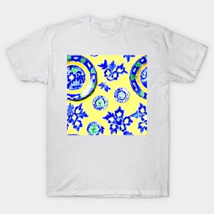 Blue and white plates on yellow Majolica style T-Shirt